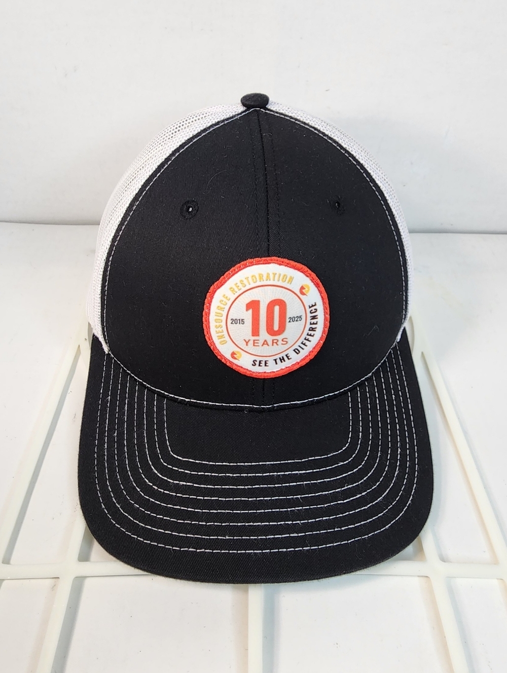 Richardson 112 Trucker Baseball Hat Snap-Back Ball Cap, Black w/White Mesh